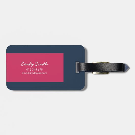 Stylischer Farbblock Dunkelblau & Dunkelrosa Gepäckanhänger (Rückseite horizontal)