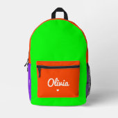 Stylischer Farbblock Orange Lila Neon Green Bedruckter Rucksack (Vorderseite)