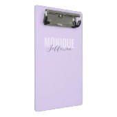 Stylischer, feiner Monogram Name Modern Lilac Lave Mini Klemmbrett (Schrägansicht)