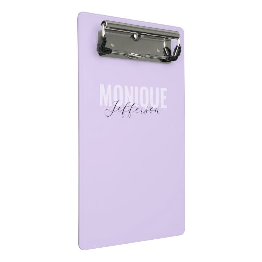 Stylischer, feiner Monogram Name Modern Lilac Lave Mini Klemmbrett (Schrägansicht)