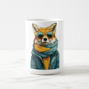 Stylischer Fuchs mit Sonnenbrille und Strickschal Kaffeetasse