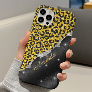 Stylischer, girly- Faux-Glitter-Tierdruck-Monogram Case-Mate iPhone Hülle