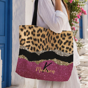 Stylischer, girly Tierdruck, rosa glitzernde Monog Tasche