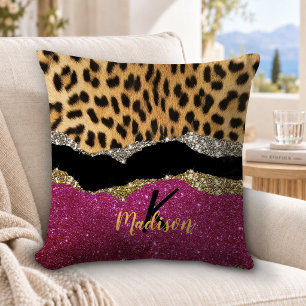 Stylischer, girly Tierdruck, rosa glitzernder Mono Kissen