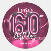 Stylischer Glamour Lebhaftes Rosa Neon-Leuchten 60 Runder Aufkleber (Vorderseite)