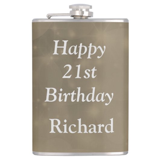 Stylischer Glücklicher 21. Geburtstag Flachmann (Vorderseite)