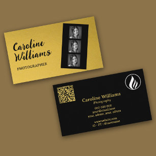 Stylischer Goldfilm-Streifen Fotografie Logo QR-Co Visitenkarte