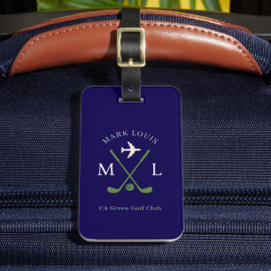 Stylischer Golfer Club Reise Monogramm Blau Gepäckanhänger