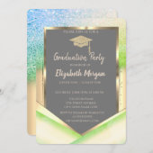 Stylischer Green Glitzer Diamonds Abschluss Einladung (Vorne/Hinten)