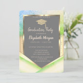 Stylischer Green Glitzer Diamonds Abschluss Einladung (Stehend Vorderseite)