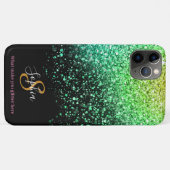 Stylischer Green Glitzer Personalisiert Monogram Case-Mate iPhone Hülle (Rückseite (Horizontal))