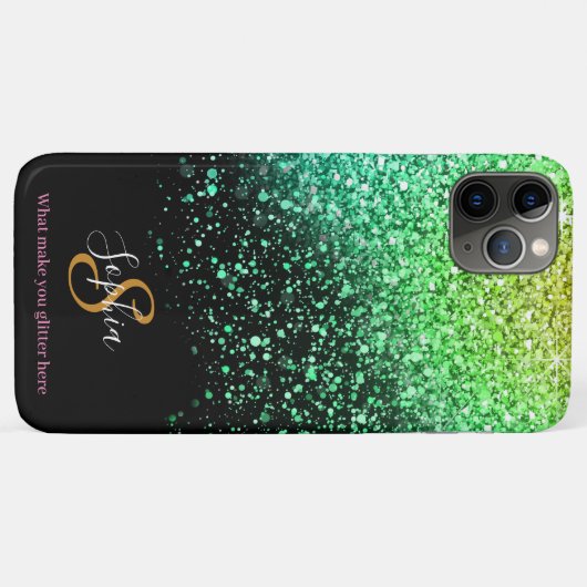 Stylischer Green Glitzer Personalisiert Monogram Case-Mate iPhone Hülle (Rückseite (Horizontal))