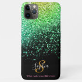 Stylischer Green Glitzer Personalisiert Monogram Case-Mate iPhone Hülle (Rückseite)