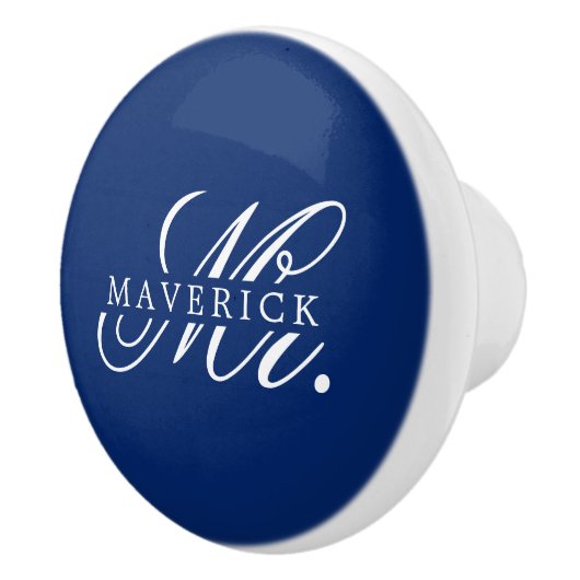 Stylischer Herr und Namensschrift Stylisch Navy Keramikknauf (Rechts)