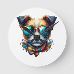 Stylischer Hund mit Brille, farbenfrohe moderne Pe Runde Wanduhr