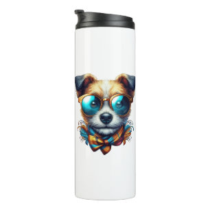 Stylischer Hund mit Brille, farbenfrohe moderne Pe Thermosbecher