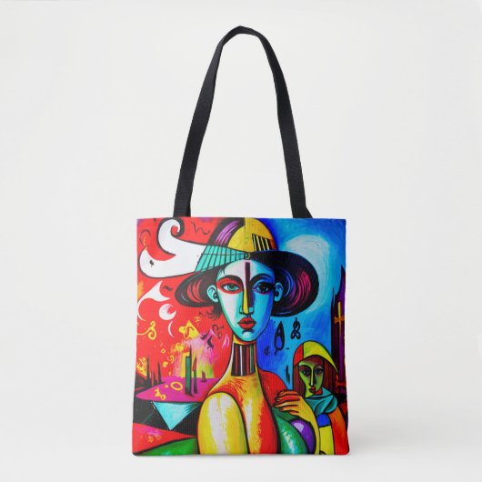 Stylischer Kubismus Lady Tote Bag Tasche (Vorderseite)