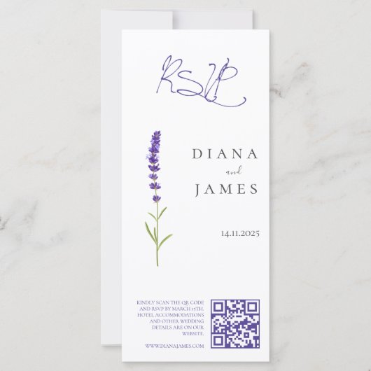 Stylischer Lavender Wedding RSVP QR Code (Vorderseite)