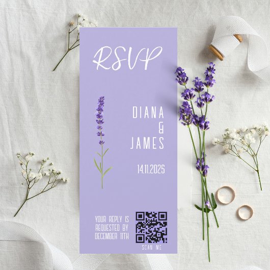 Stylischer Lavender Wedding RSVP QR Code