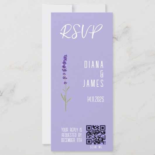 Stylischer Lavender Wedding RSVP QR Code (Vorderseite)