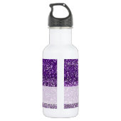 Stylischer Lila Ombre Glitzer Monogram Name Edelstahlflasche (Rückseite)