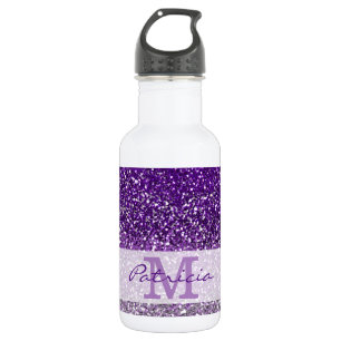 Stylischer Lila Ombre Glitzer Monogram Name Edelstahlflasche