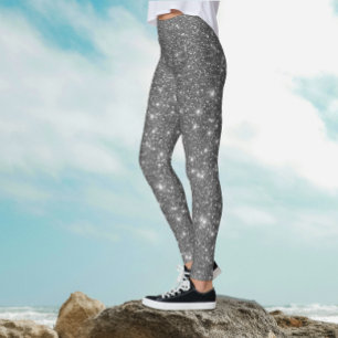 Stylischer Luxus Silber-Grau Funkeln Glitter Bling Leggings