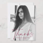 Stylischer Maroon Script Foto Abschluss Dankeskarte (Vorderseite)