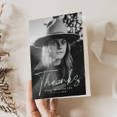 Stylischer Mint Green Script Foto Abschluss Dankeskarte