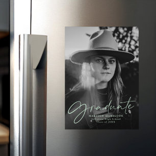 Stylischer Mint Green Script Foto Abschluss Magneteinladung