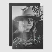 Stylischer Mint Green Script Foto Abschluss Magneteinladung (Vorne/Hinten)