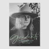 Stylischer Mint Green Script Foto Abschluss Magneteinladung (Vorderseite)