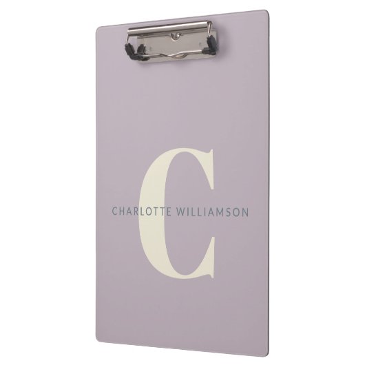 Stylischer Mit Monogramm Name Beruflich Dusty Lila Klemmbrett (Links)