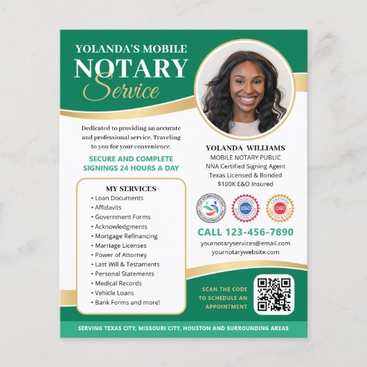 Stylischer Mobile Notary Public QR Code Green Flyer (Vorne)