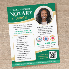 Stylischer Mobile Notary Public QR Code Green Flyer