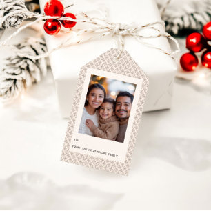 Stylischer moderner neutraler Schneeflocken-Foto-W Geschenkanhänger