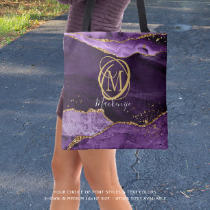 Stylischer Monogram Lila Agate Gold Glitzer Tasche
