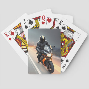 Stylischer Motorradfahrer auf einem Cruiser-Bike Spielkarten