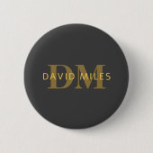 Stylischer Name & Monogramm | Gold & Dunkelgrau Button (Vorderseite)