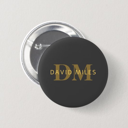 Stylischer Name & Monogramm | Gold & Dunkelgrau Button (Vorne & Hinten)