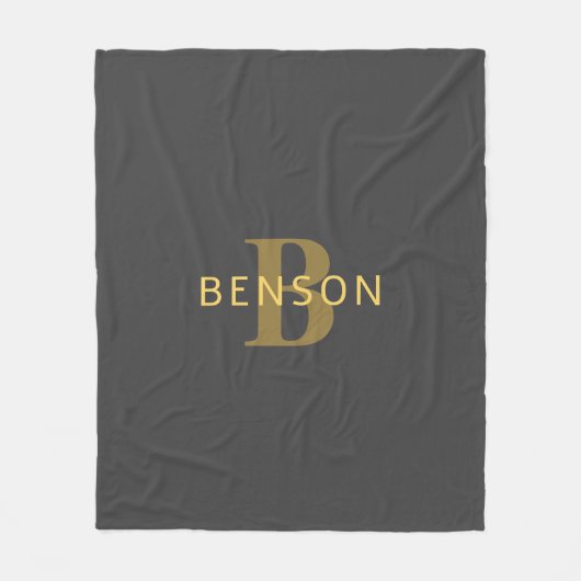 Stylischer Name & Monogramm | Gold & Dunkelgrau Fleecedecke (Vorderseite)