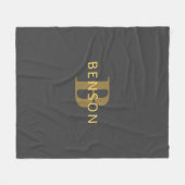 Stylischer Name & Monogramm | Gold & Dunkelgrau Fleecedecke (Vorderseite (Horizontal))