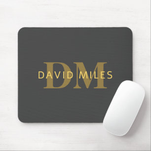 Stylischer Name & Monogramm Gold & Dunkelgrau Mousepad