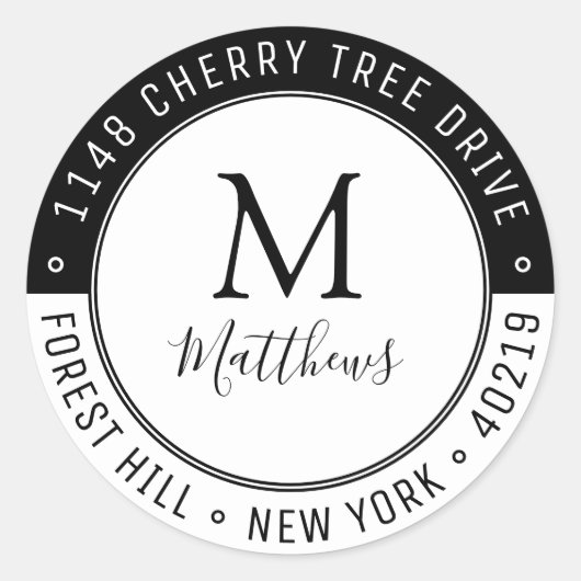 Stylischer Name und Rücksendeadresse für kundenspe Runder Aufkleber (Vorderseite)