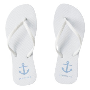 Stylischer Nautical Blue Anchor Individuelle Name Badesandalen
