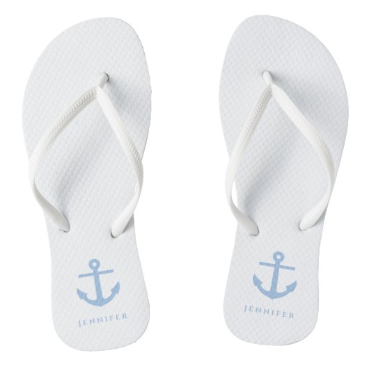 Stylischer Nautical Blue Anchor Individuelle Name Badesandalen (Fußbett)
