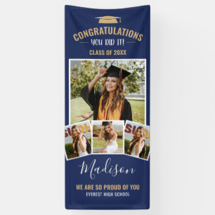 Stylischer Navy Blue 4 Foto Collage Abschluss Banner