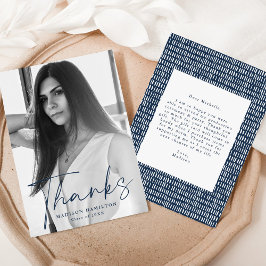 Stylischer Navy Script Foto Abschluss Dankeskarte