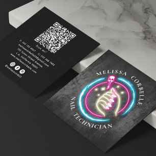 Stylischer Neon-Nageltechniker QR-Code Social Medi Quadratische Visitenkarte