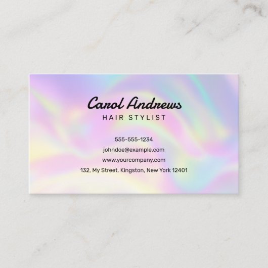 Stylischer Pastel Holographic Friseur Visitenkarte (Vorderseite)